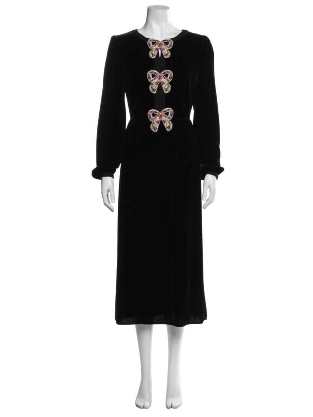 Saloni Camille Velvet Rainbow Bow Dress – Black, Embellished, Midi Length